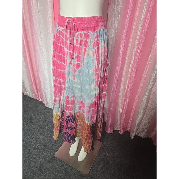 Lotus Boho Pink Shimmer Tye-dye Colorful Festival Cotton Skirt Size Large - Picture 7 of 12